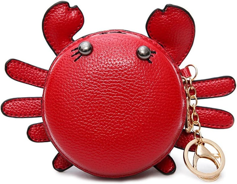 QZUnique Crab Coin Purse Mini Animal Cartoon Change Pouch with Keychain Cute Leather Wallet Key Bag for Women Kids - Image 1